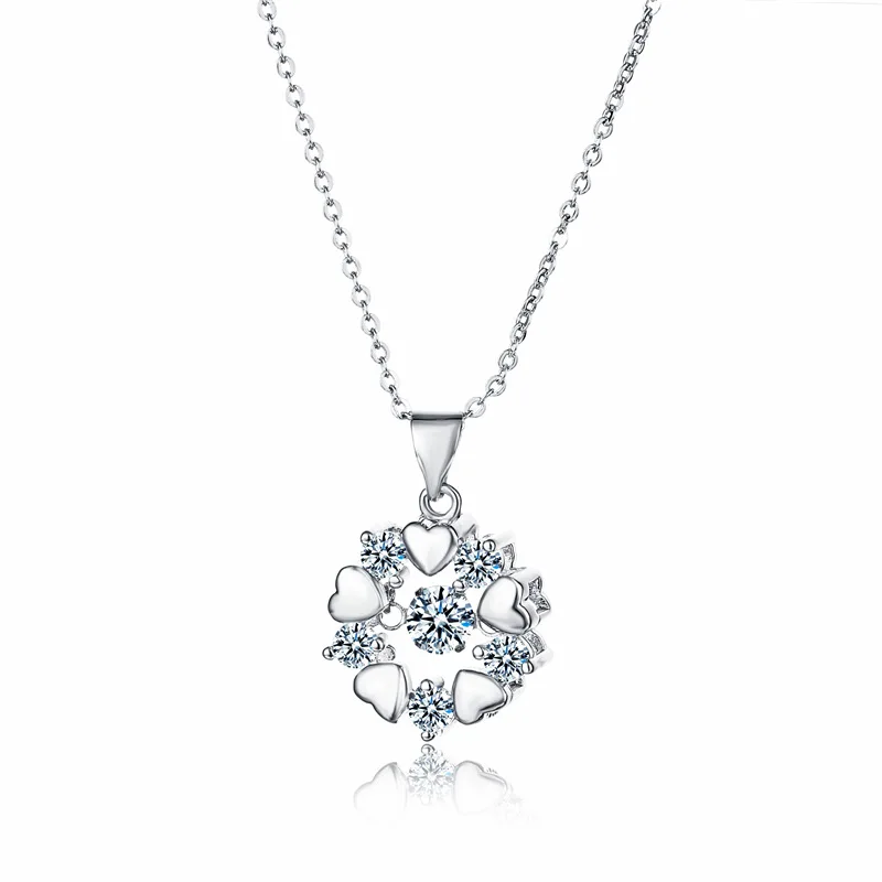 

Korean Style Trendy Zircon Crystal Snowflake Pendant Necklace Titanium Chain Micro Diamond Heart Flower Necklace