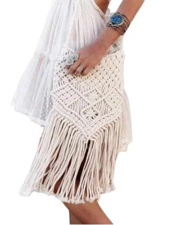 

ellyson beach straw bags Handmade Rope Woven Handbag Knitted Rattan Summer Beach Bag Tassel Bohe Bolsos Feminine Crochet Fringed, Whtie red