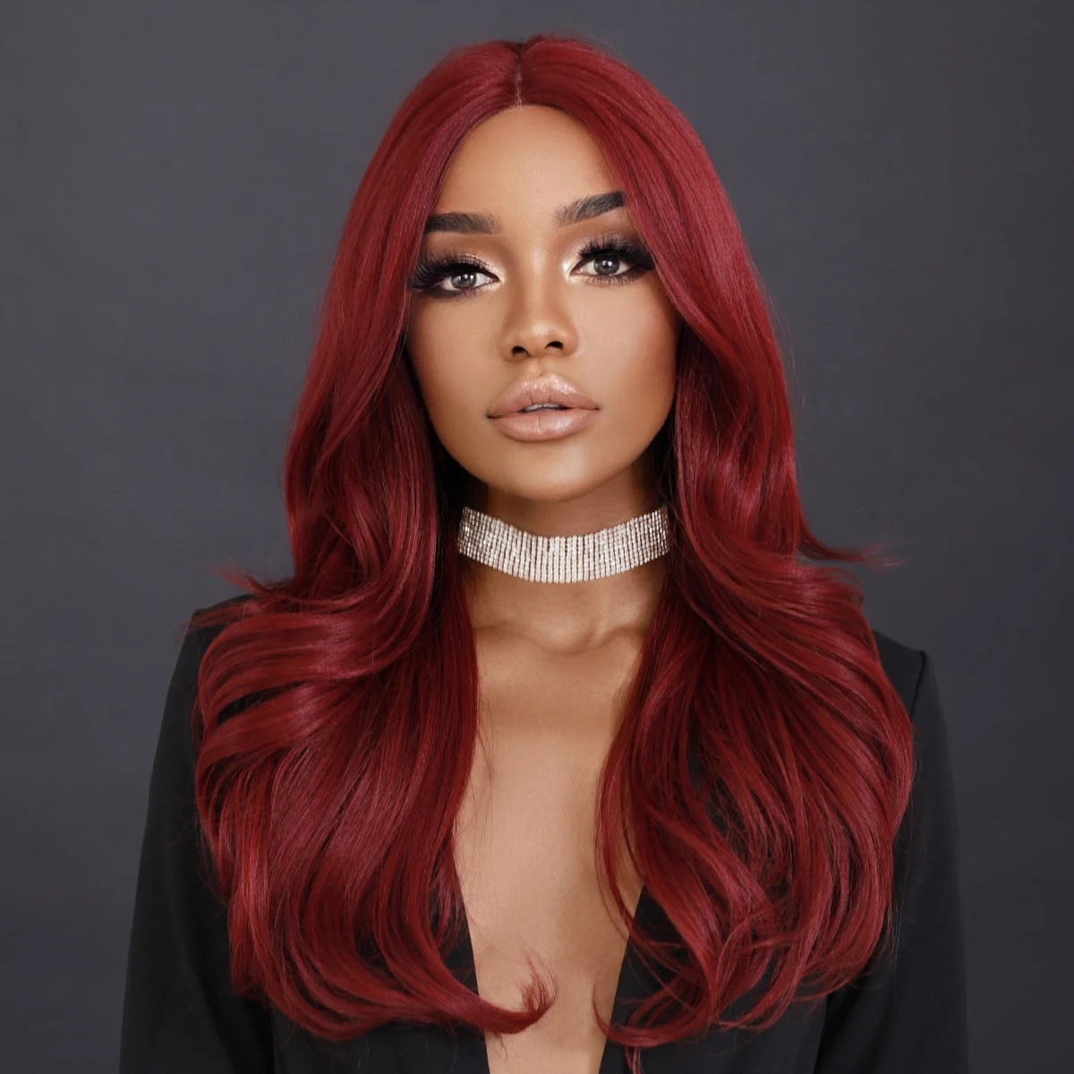 

Red Lace Frontal Wigs Long Wavy Wigs for Women Curly Middle Part Wig Burgundy Red Natural Looking Synthetic Hair for Daily Ues