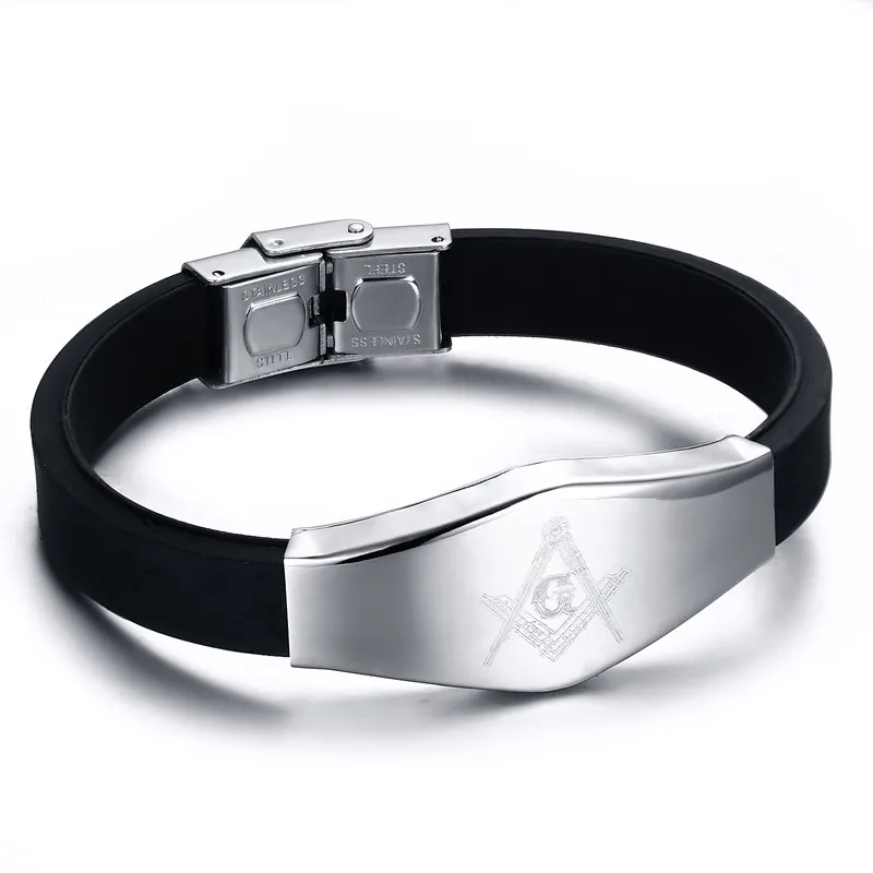 

bracelet men 2021 Wholesale Simple Masonic Stainless Steel Silicone Bracelet For Men, 21cm
