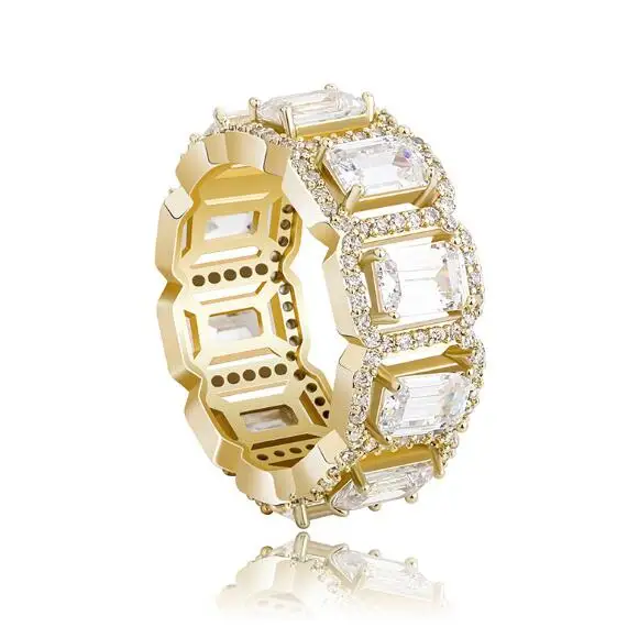 

New Arrival Gold Silver Color Iced Out Micro Paved AAA CZ Rectangle Stone Hip Hop Men's Ring