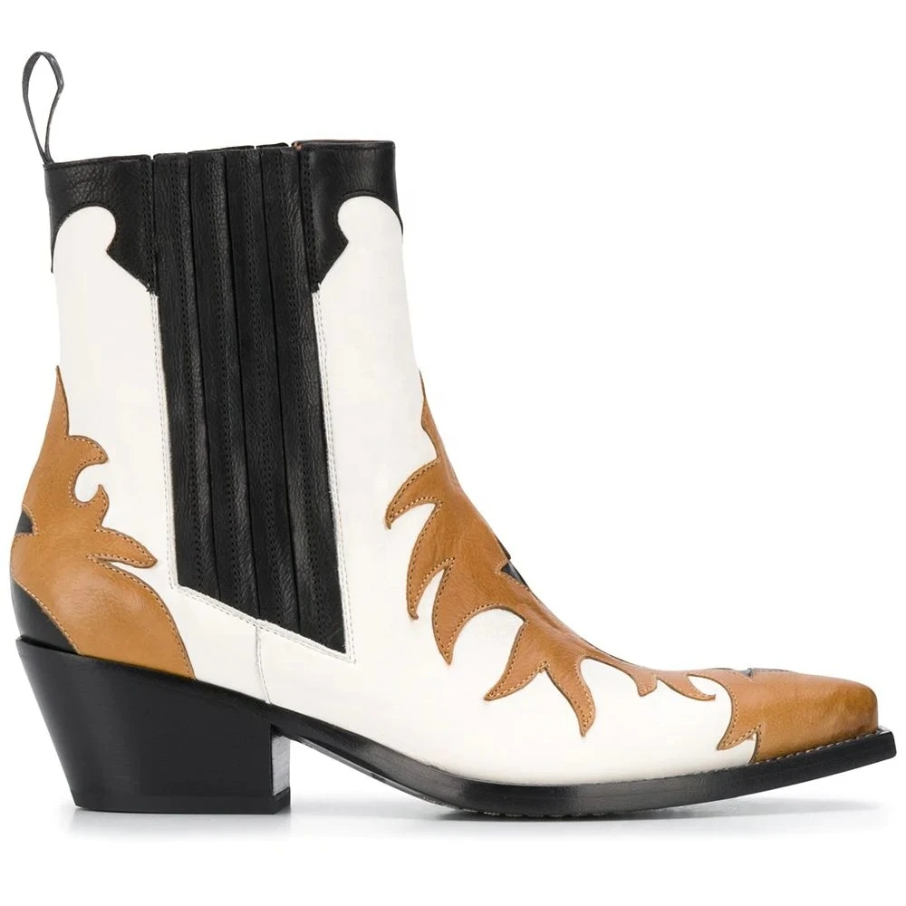 

Fashionable low square heel bootie paisley print PU leather boot Mixed Color chelsea boot Botas de mujer