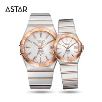 

Dropshipping high quality all solid stainless steel bezel mechanical automatic transparent caseback couple watch for sale