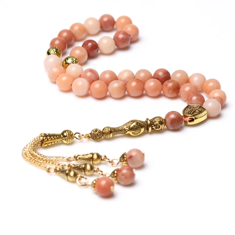 

Pink aventurine natural stone gold tassel tasbih muslim prayer beads