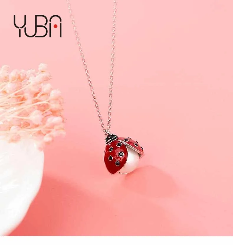 

Wholesale popular ladybug necklace 925 sterling silver jewellery enamel painting jewelry pearlwholesale