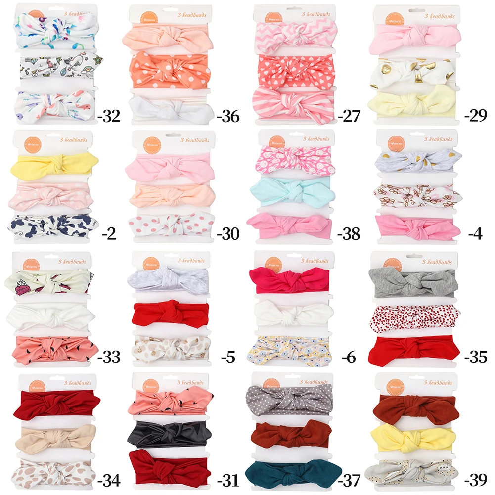 

0-5T Newborn Wholesale 3Pcs/Set Instock Color Hair Accessories Elastic Fabric Hairbands Girls Headband Big Bow Hairbands, Colorful