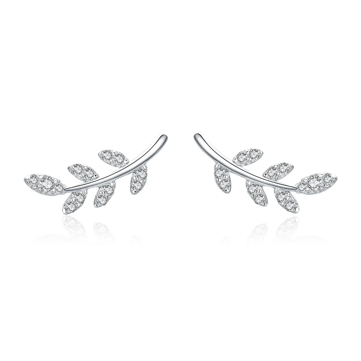 

BAMOER Authentic 925 Sterling Silver Spring Leaf Leaves Clear CZ Zircon Stud Earrings for Women Fashion Earrings Jewelry BSE031