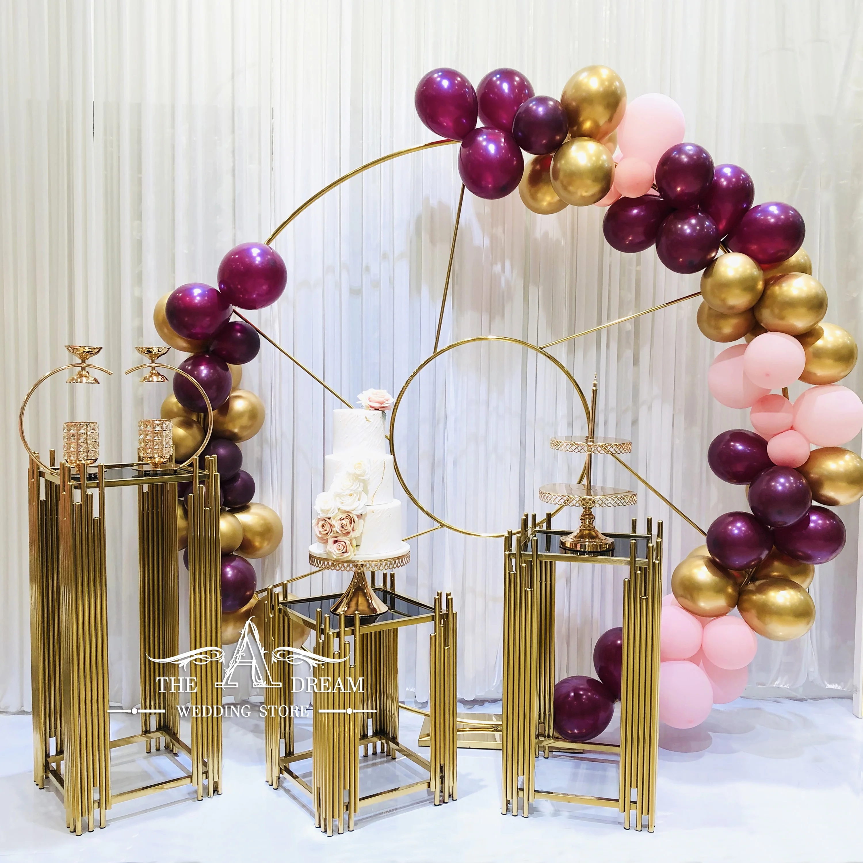 

New Design Square Tube Cake Tables Modern Stainless Steel Aisle Stands Set For Wedding Decoration from The A Dream Wedding Store