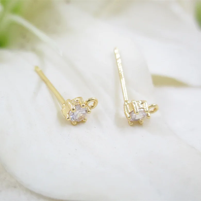 

NANA high quality fashion 24k gold filled 4x6mm earring stud findings with zircon