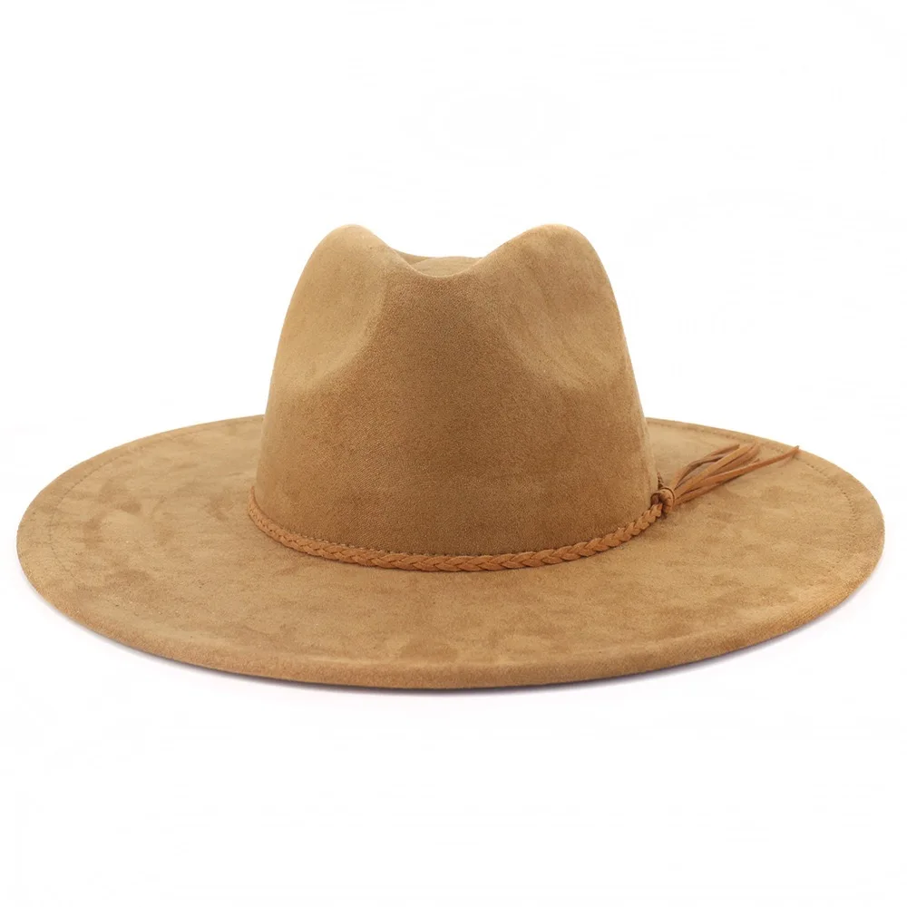 

2023 New Trendy Spring Autumn Events Suede Leather 9.5cm Wide Brim Hats Wholesale Unisex Fedora Hats