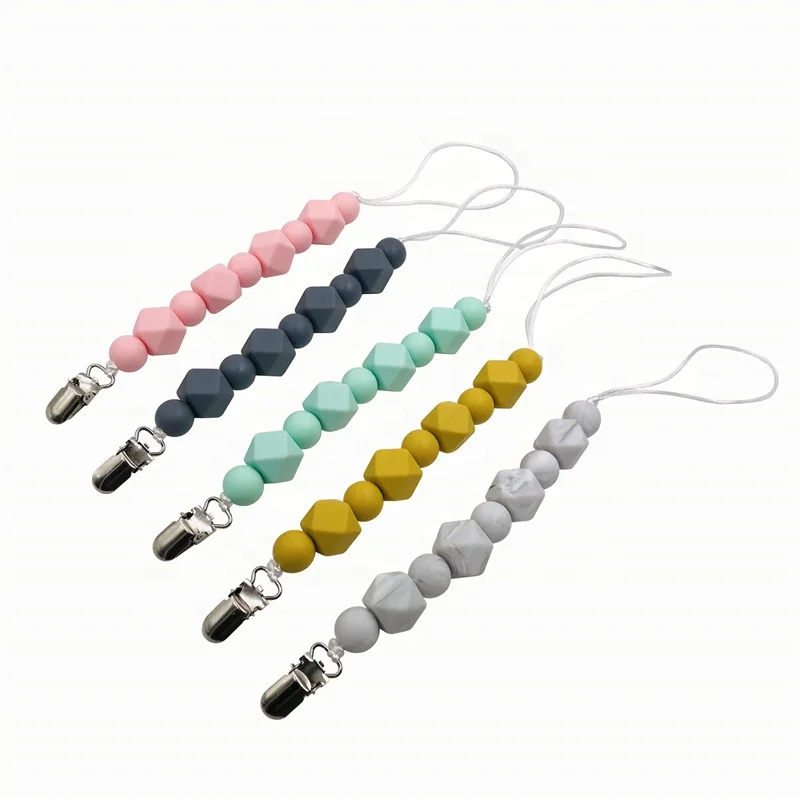 

Infant teething toy silicone pacifier chain clips Silicone bead Metal pacifier clip