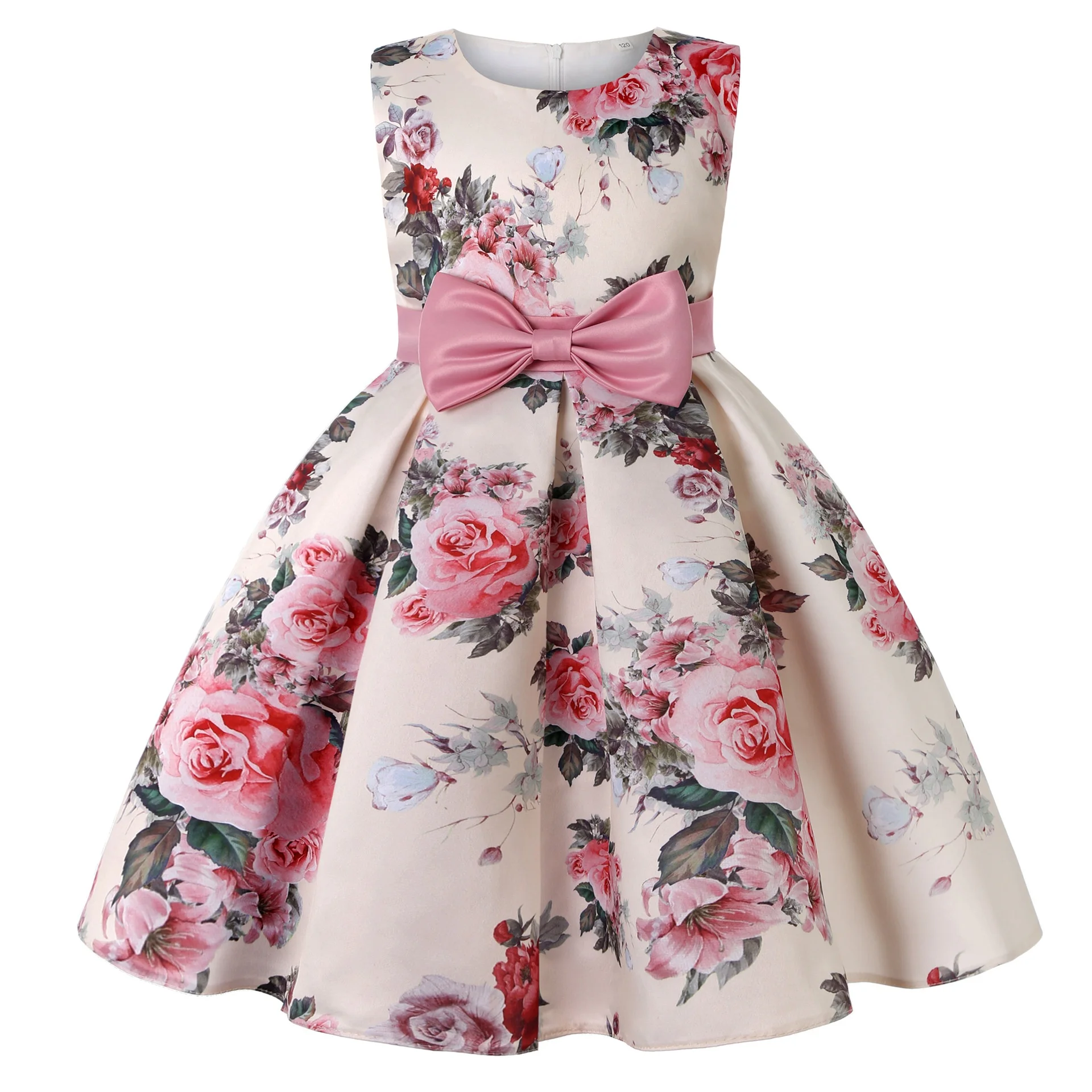 

New Girls Dress Floral A-line Casual Dresses Hot Sell Bow Skirts Infant & Toddler Girls'Casual Dress Kids Party Sets Wholesale, Rose/claret/blue/pink