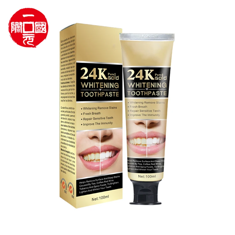 

korean packaging 24k gold care remove smoke stains breath brightening toothpaste, White foam