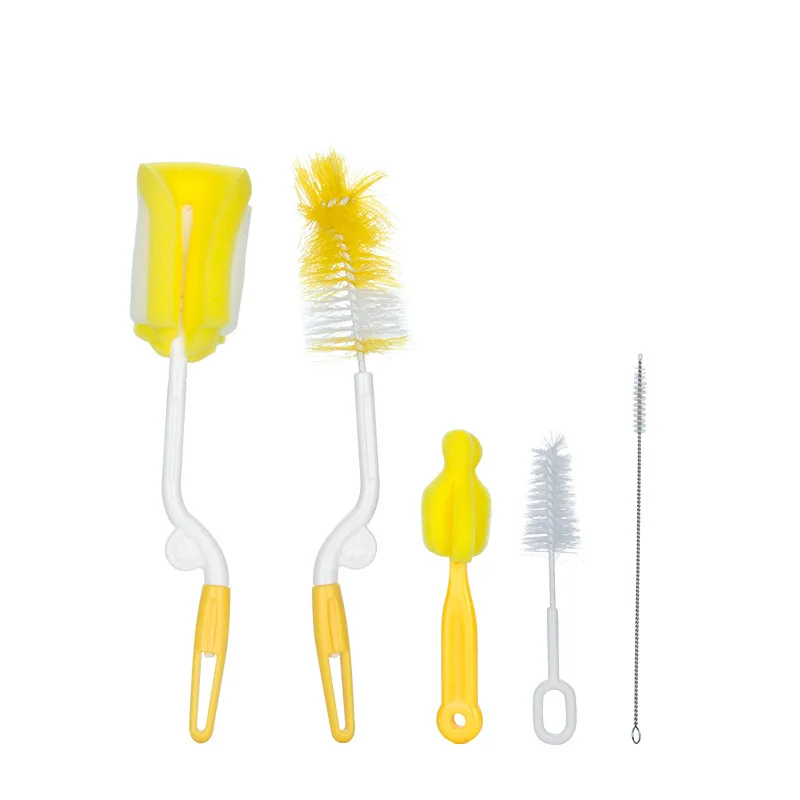 

Factory supplier baby bottle brush 5 piece set silicone 360 degree rotary baby bottle cleaning brush set bottle brush, As photo