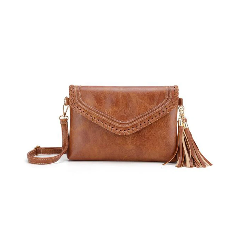 

Tassel Crossbody Clutch Women Vintage Monogrammed PU Leather Whipstitch Envelope Crossbody Bag, As pics show