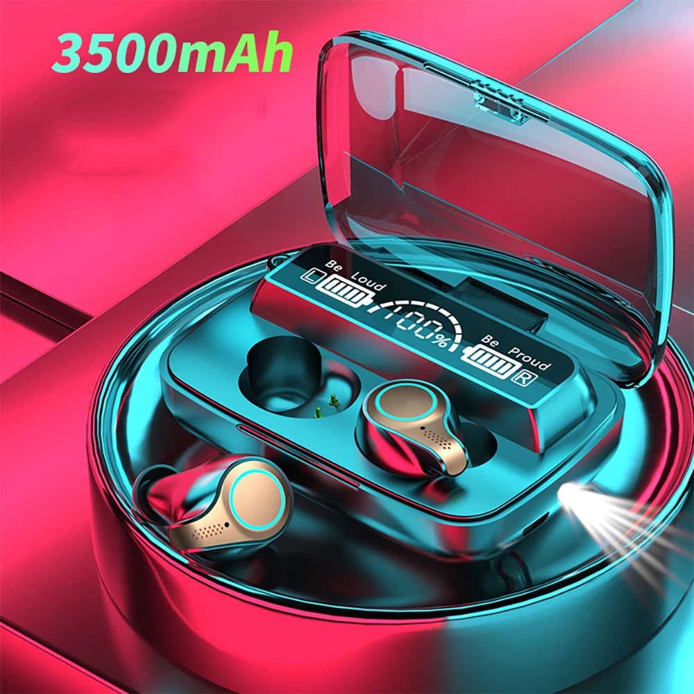 

M18 TWS Earphones Wireless Earbud Waterproof Sports Touch Control Earphone Lighting Charging case Stereo Earbuds, Black