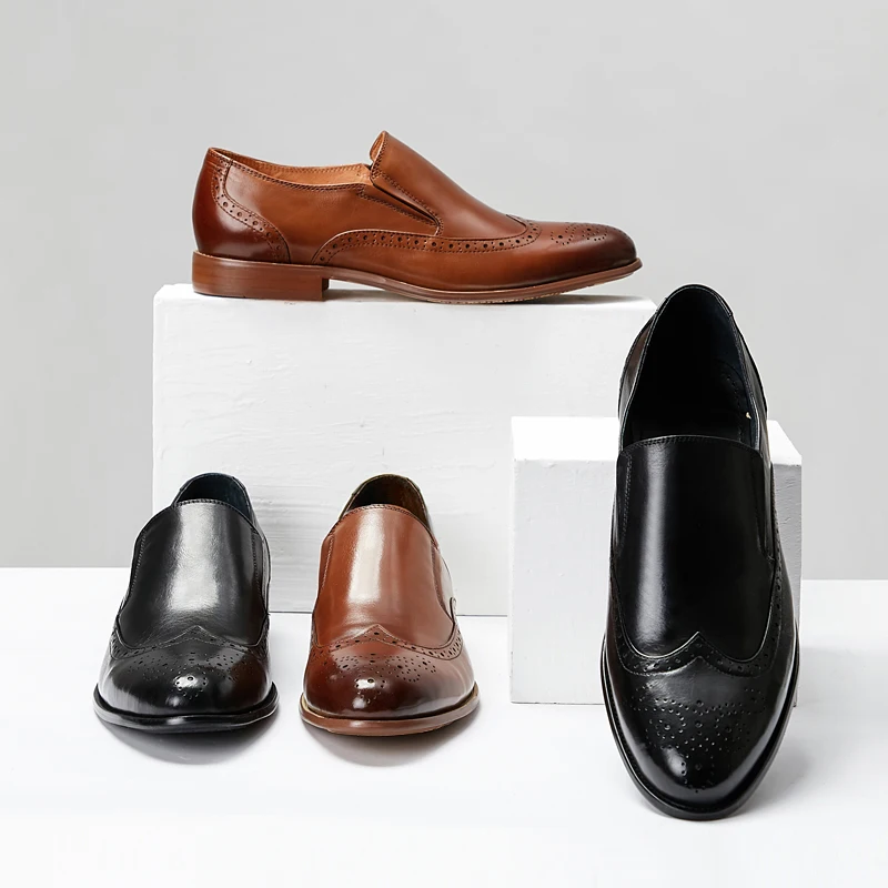 

Saftey Men's Dress Shoes Premium Semi Ankle Formal Casual Made Fashional Genuine Leather Cow Leather Office & Career SLIP-ON EVA, Black/brown