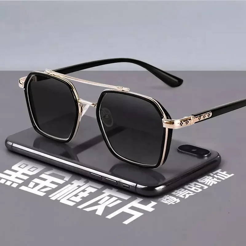

2023 Trending Products Car Driving Sunglasses Double Bridge Pilot Sunglasses Square Metal Sunglasses Women Men