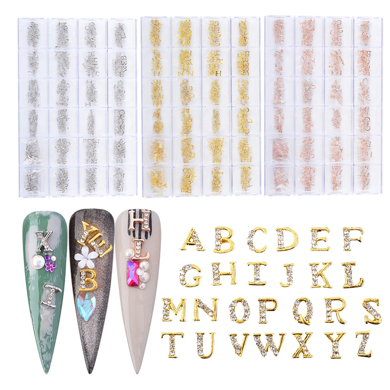 

Wholesale 3D Alloy Crystals Rhinestone English Letter Zircon Charms For Nails Art
