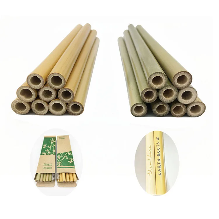 

Customized Logo Reusable Biodegradable Straws Natural Bamboo Straw with Storage Pouch Box, Green, yellow