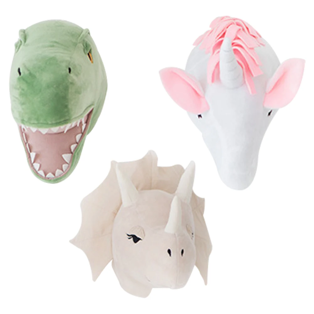 

Dinosaur Stuffed Animal Head Wall-mounted Plush Toy for Children Bedroom Decoration