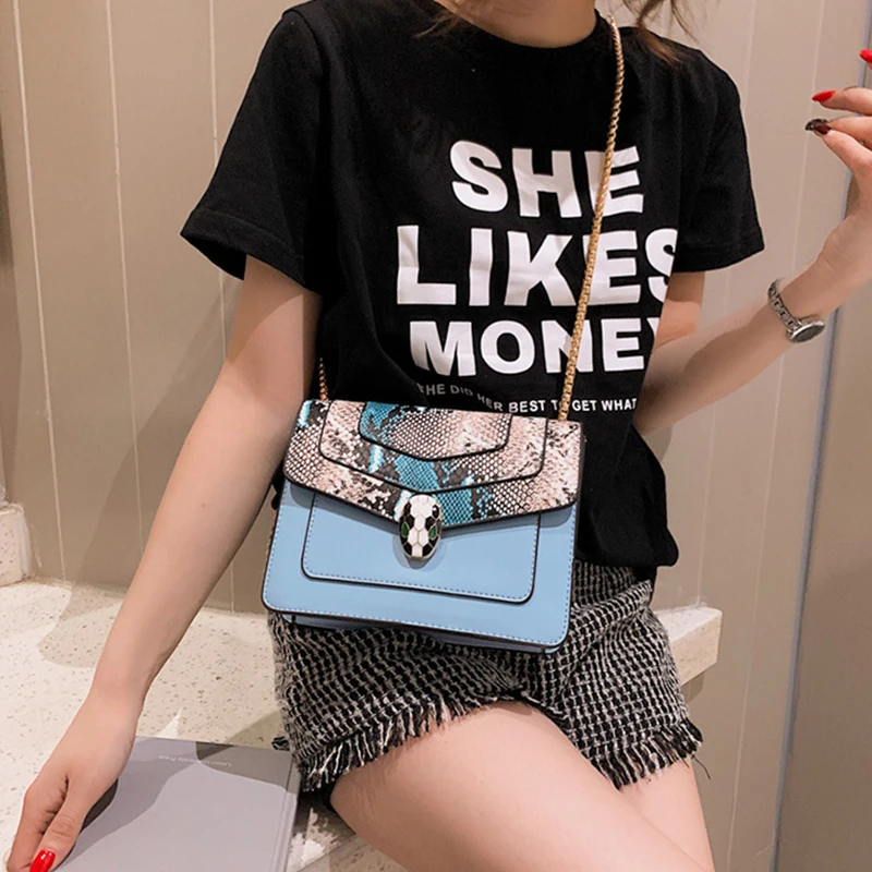 

New European And American Fashion Snake Pattern Snake Head Lock Female Versatile Cross Body Bags