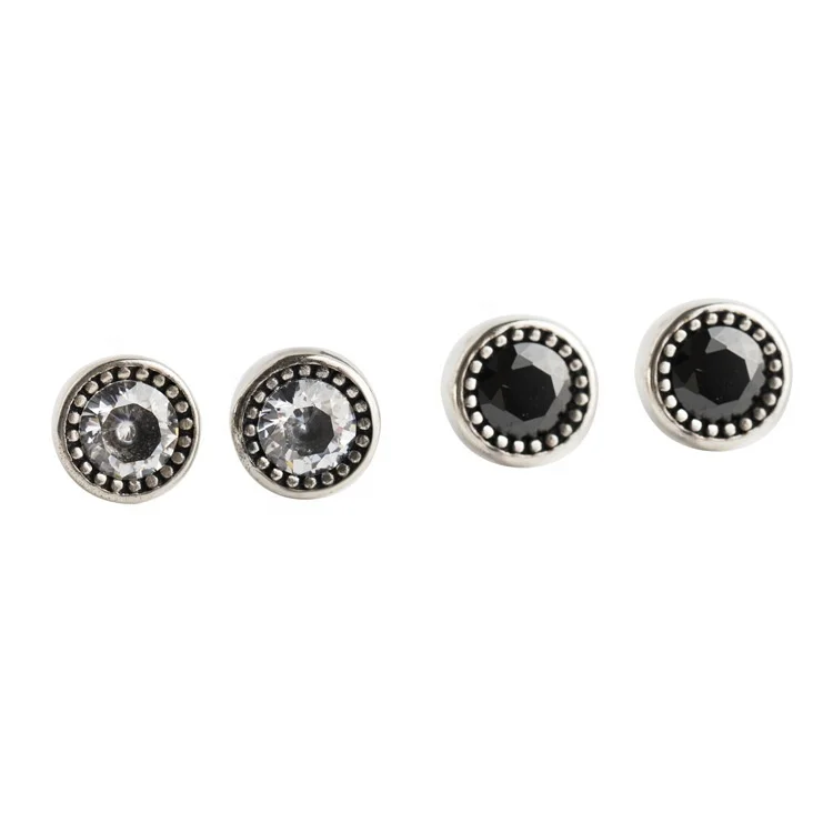 

Abiding Jewelry Black White CZ Bezel Setting Classic Gift Elegant Round Shape Party 925 Sterling Silver Stud Earring For Women