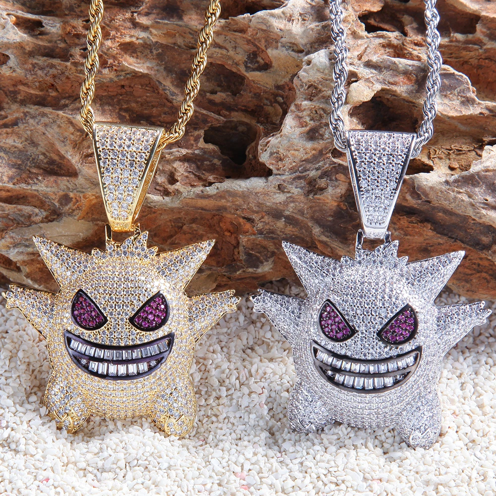 

7CM Fashion Gold Silver Hiphop ghost zircon pendant cartoon Hiphop hipster necklace, See pictures
