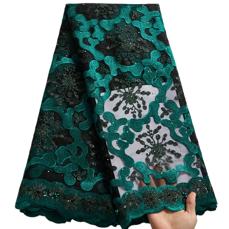 

African Cheap Lace Fabric With Stones Beads Nigerian French Net Lace Fabric Green Bridal Material For Wedding 2548, As picture