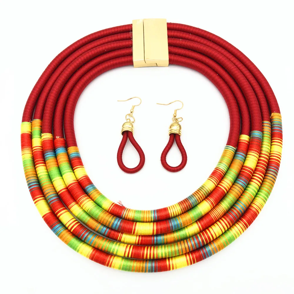 

Yulaili Colorful Choking Rope Collar Earrings Jewelry Set Finery Woman Wedding Luxury African Necklace Bridal Jewelry Sets