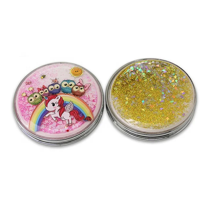 

Personalized Glitter Double Sides Mirror Liquid Sand Pocket Cosmetic Mirror, Gold, silver, blue, pink, customized