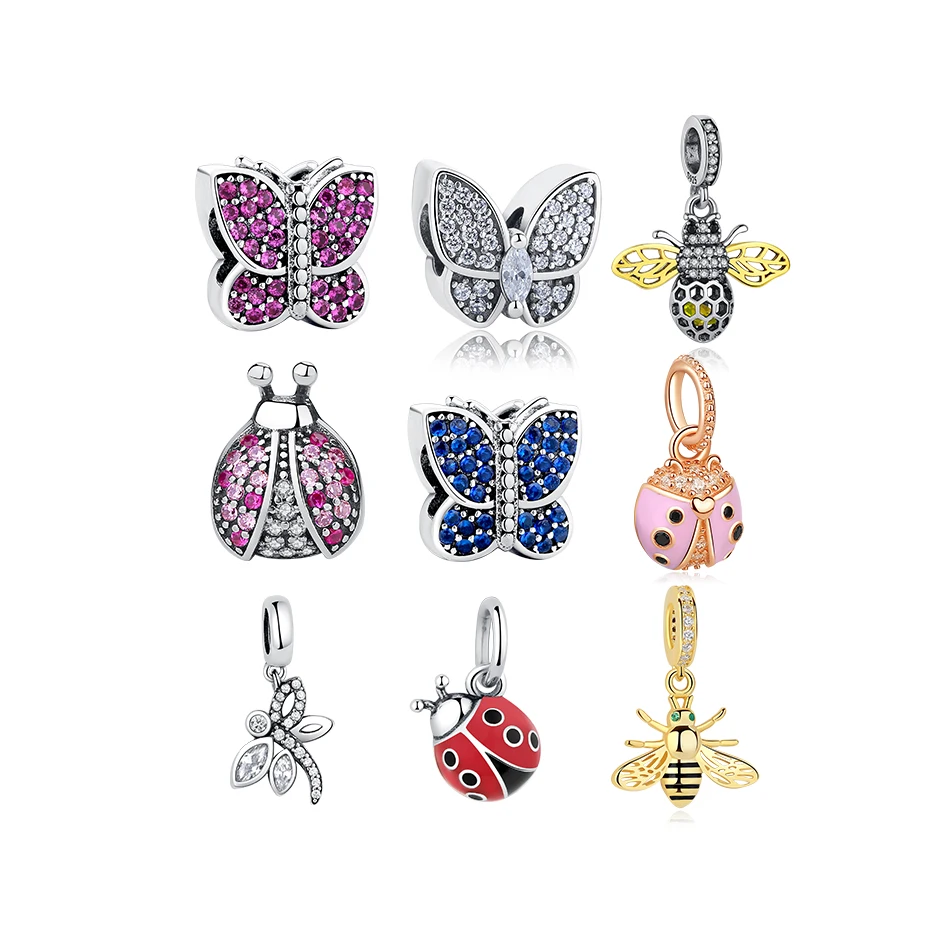

Authentic Cubic Zircon Butterfly Charms 925 Sterling Silver Bee Charms Beads Fit Original Bracelet DIY Jewelry Making, Picture