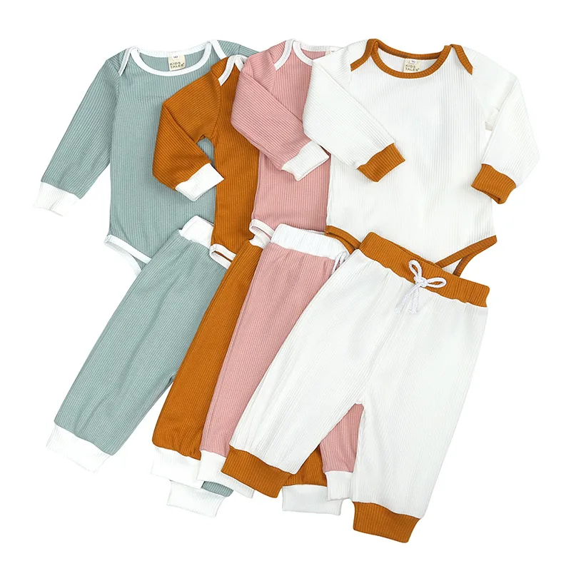 

Autumn Kids Solid Clothing Sets Boys Girls Long Sleeve Romper Pants 2Pcs/Sets Boutique Soft Cotton Infants Outfits M278