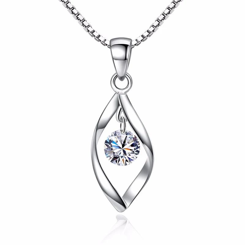 

XUNBEI 925 Sterling Silvers Plated Twist Design Crystal Pendants necklace, Silver