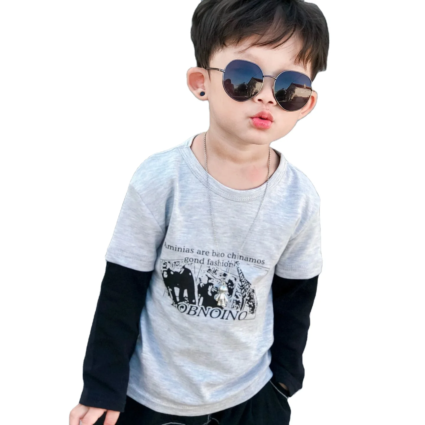 

Baby Cotton T Shirt Tops Clothing Kids Autumn Unisex Cute Boys Girls Inner Double Long Sleeve T-shirt, Picture shows