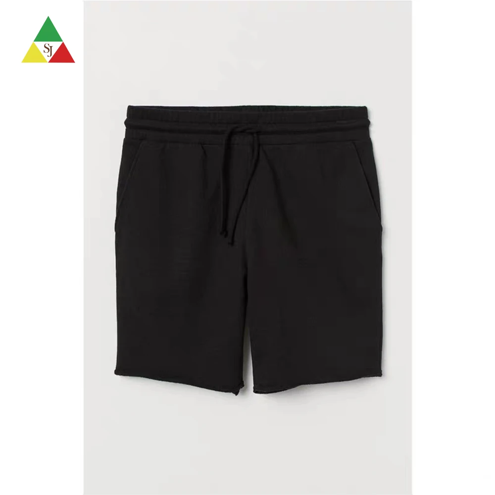 

Custom logo 100% cotton terry cloth men's casual shorts, Black