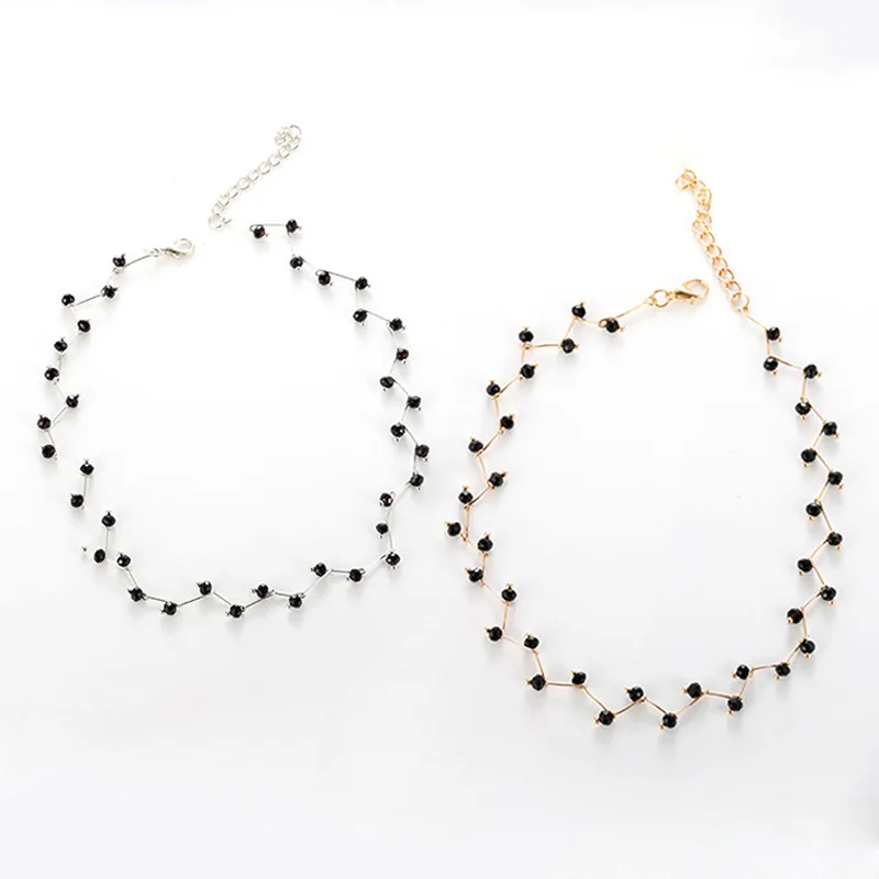 

00114-10 Japan and South Korea personality trend fashion simple and versatile black crystal short clavicle Necklace