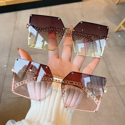 

New Fashion Gradient Sun glasses Square Oversized Shades Designer Metal framed Rimless sunglasses