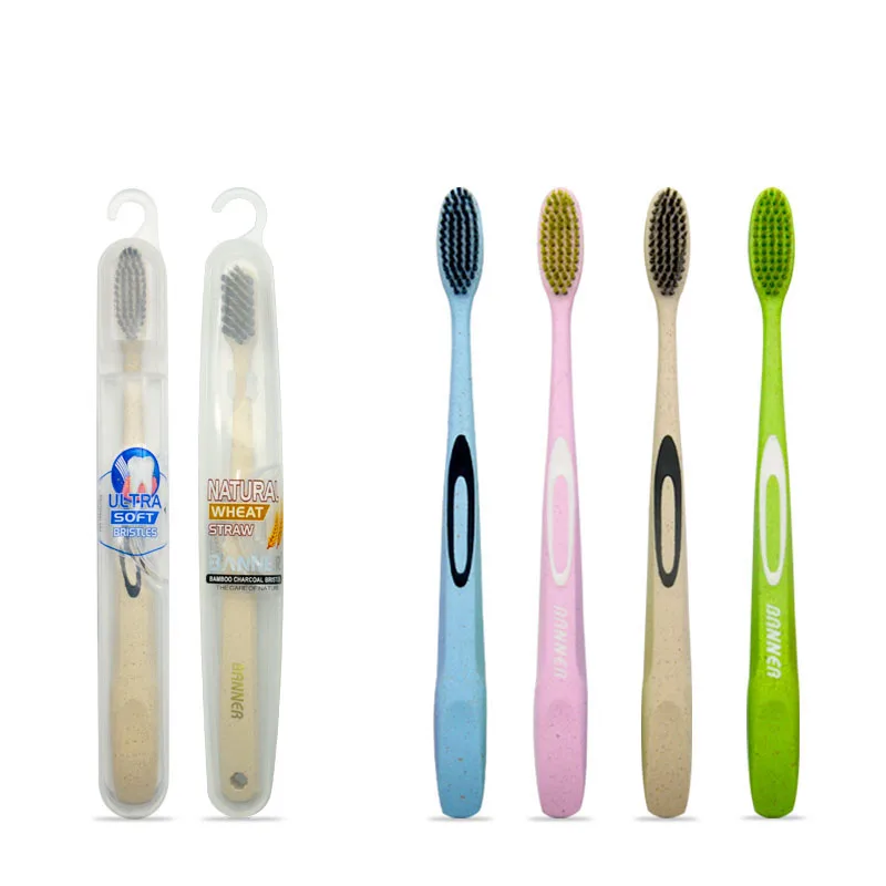 

Ultra Soft Black Charcoal Bristles Environmental Biodegradable Wheat Straw Toothbrush with Travel Toothbrush Case, N/a