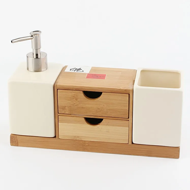 

Bamboo Material Factory Offer Ceramic Bamboo Bathroom Accessories Sets Bath Brushes, As your request