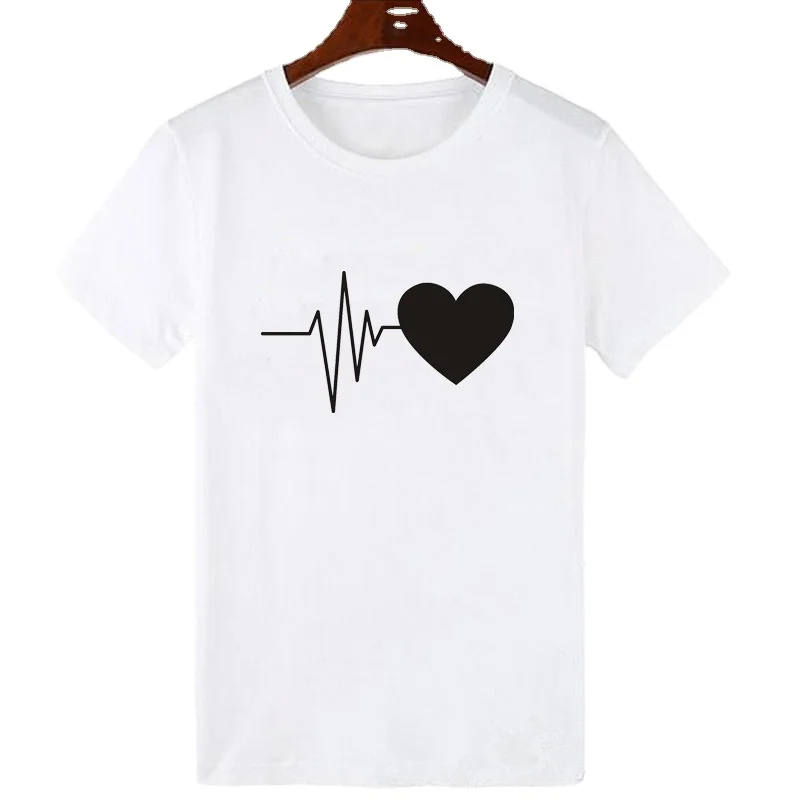 

short-sleeved heart-shaped printed T-shirt casual O-neck top shirt