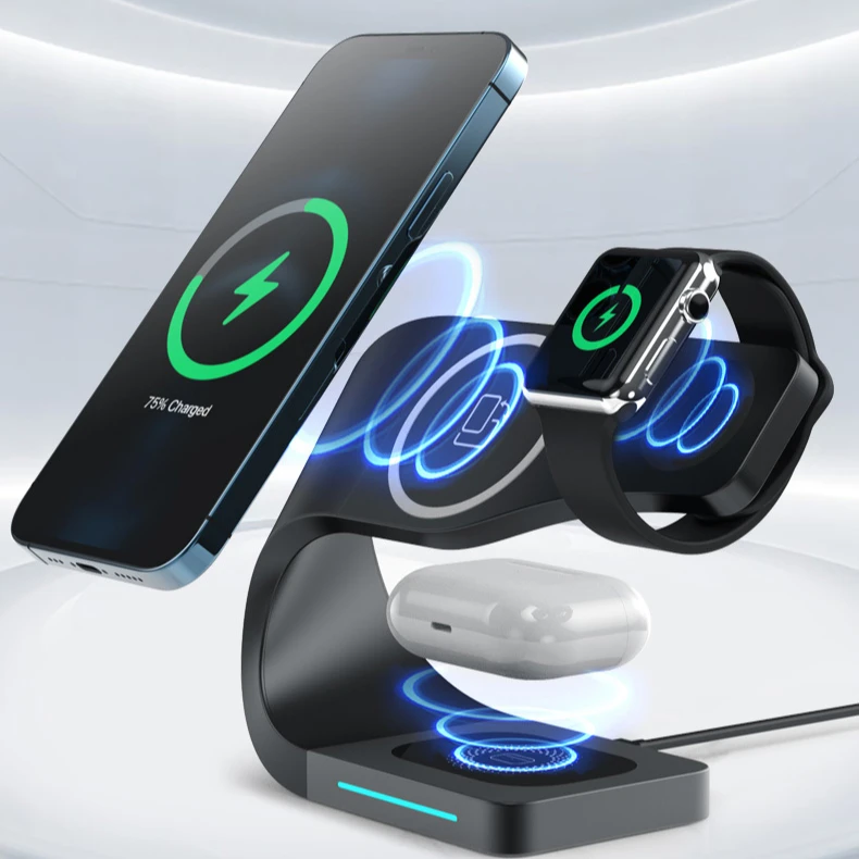 

2022 Trendy Universal Qi Magnetic 4in 1 Wireless Charger 15W Fast Wireless Charger Station Dock