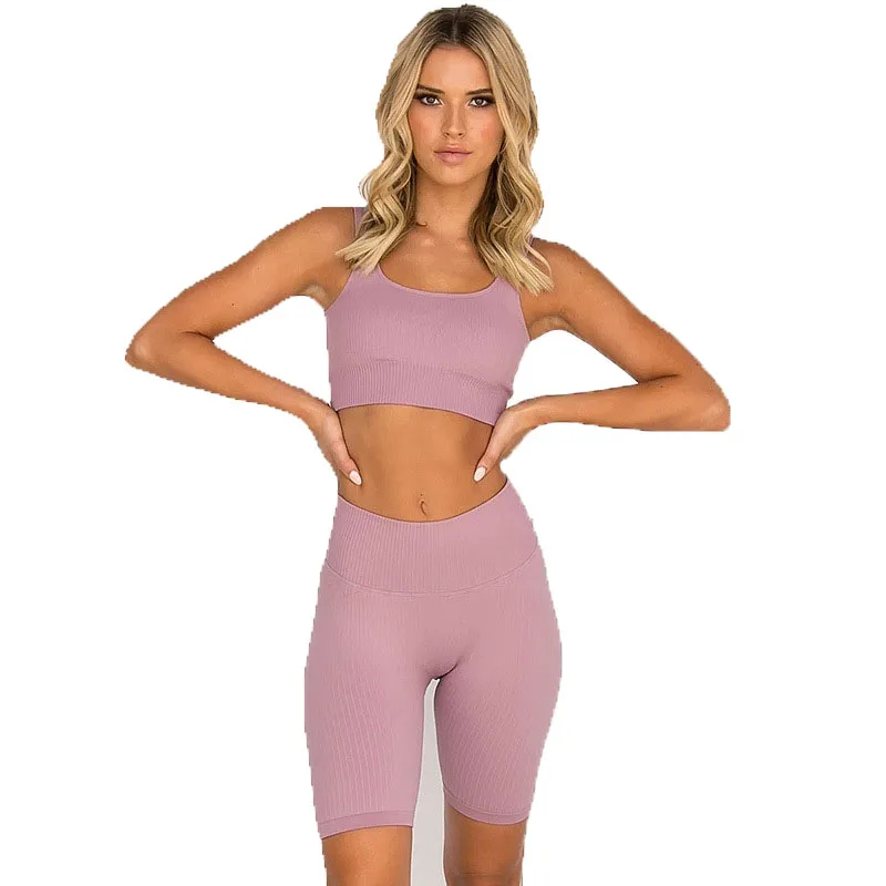 

Foma ZC2116 hot selling high elastic breathable fitness workout running yoga tank top and biker shorts women sport two piece set, 13 colors