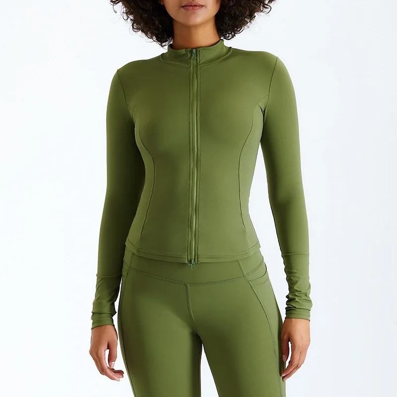 

Wholesale 2022 Eco Friendly Recycled Fabric Yoga Wear Quick Dry Fitness Running Jacket Two Way Zip Lulu Yoga Jacket, Customized colors