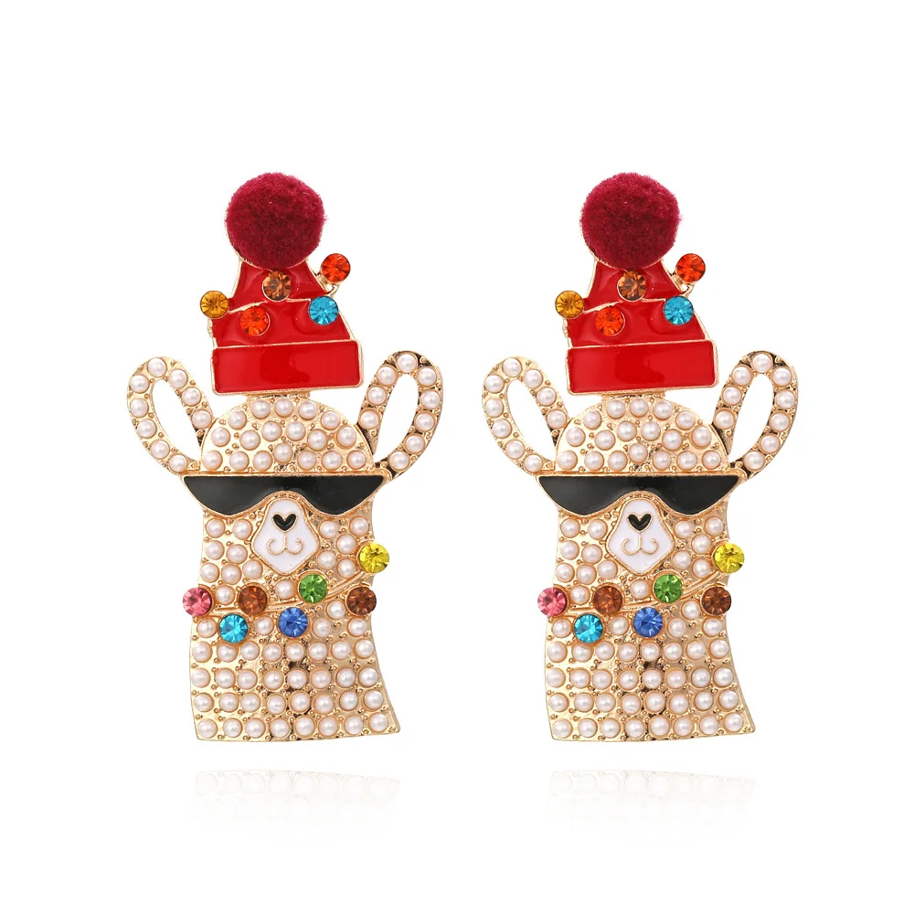 

MSYO Cute Christmas Color Rhinestones Alpaca Earrings For Women