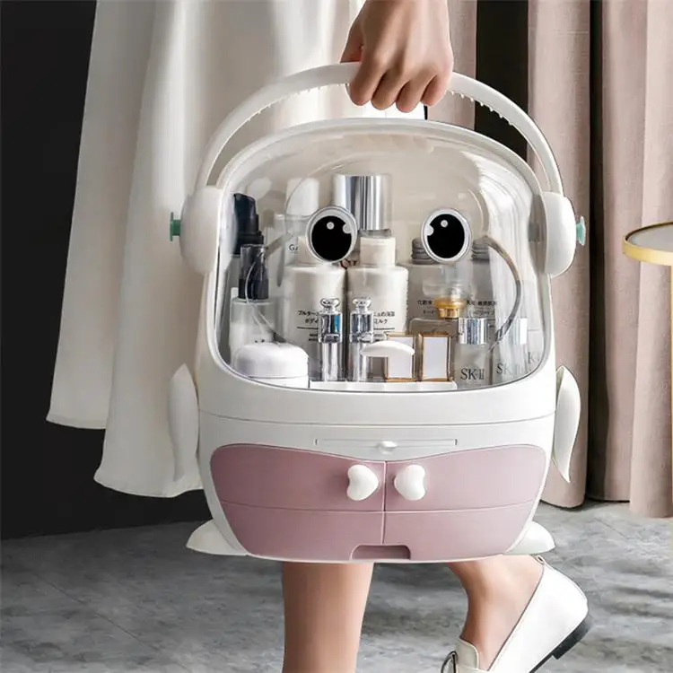 

Transparent Penguin Waterproof Portable Desktop Cosmetic Jewelry Storage Dressing case Makeup Organizer, Green, red, white