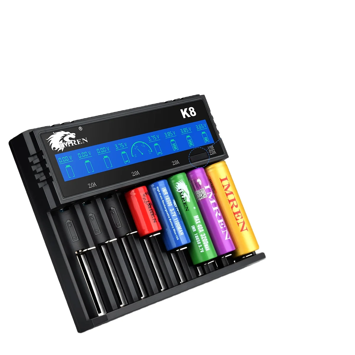

IMREN 8 Slot K8 battery charger with LED display, Black