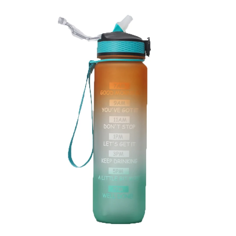 

2021 hot 1000ml Dust cover BPA Free Portable Plastic Water Bottles Tritan material cup Time Marker motivational customized, Customized color