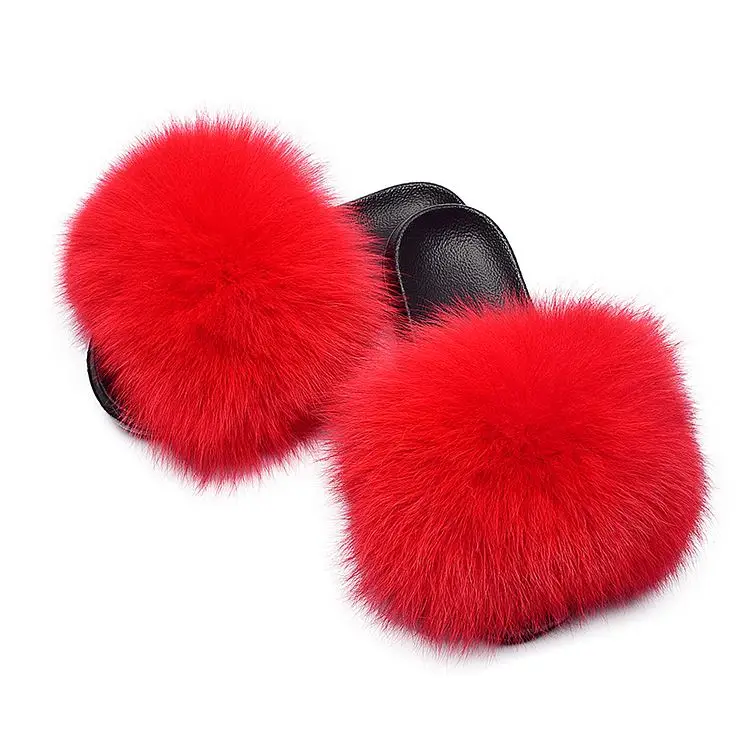

Wholesale Custom logo indoor pvc deaigner fur slides real fur slides