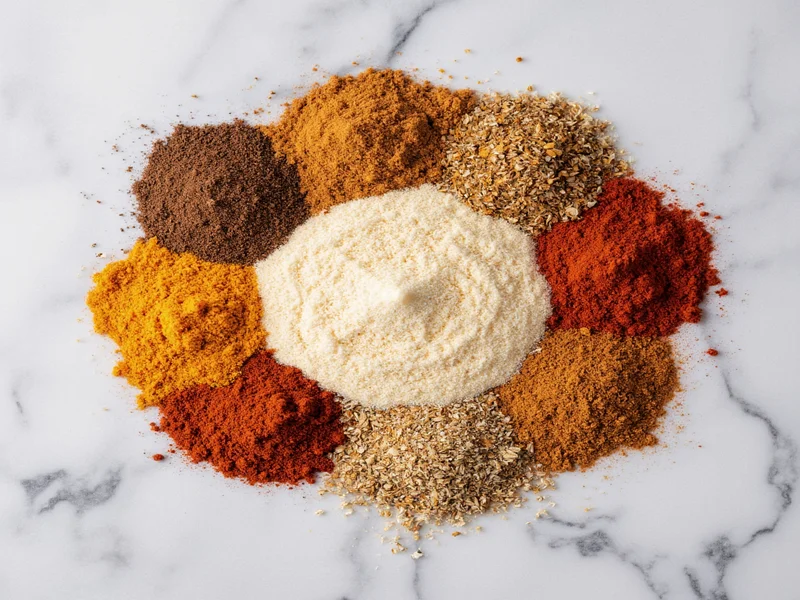 Various chai spices and ingredients on marble surface